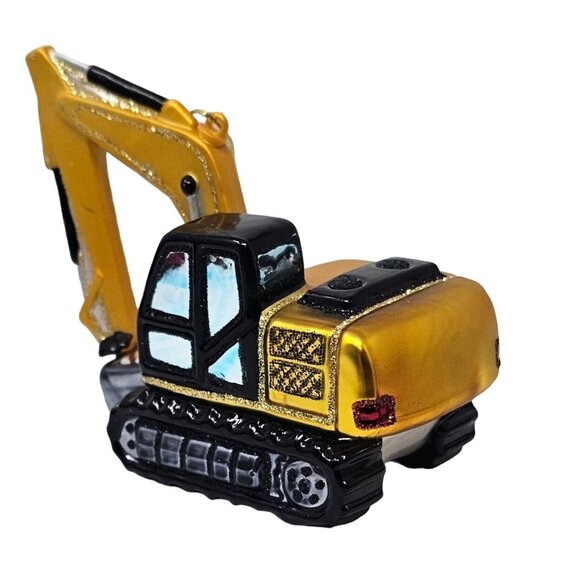 Excavator Construction Heavy Equipment Glass Christmas Ornament - Picture 3 of 3